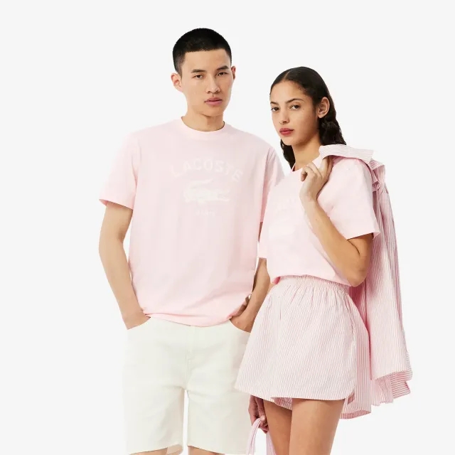 Lacoste Signature Print Cotton T-shirt - Light Pink