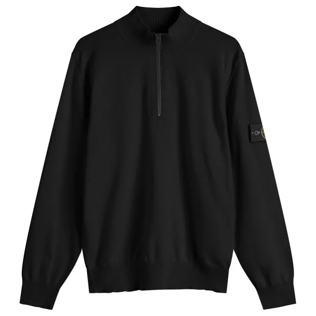 Stone Island Men's Organic Soft Cotton Half Zip Knit Black