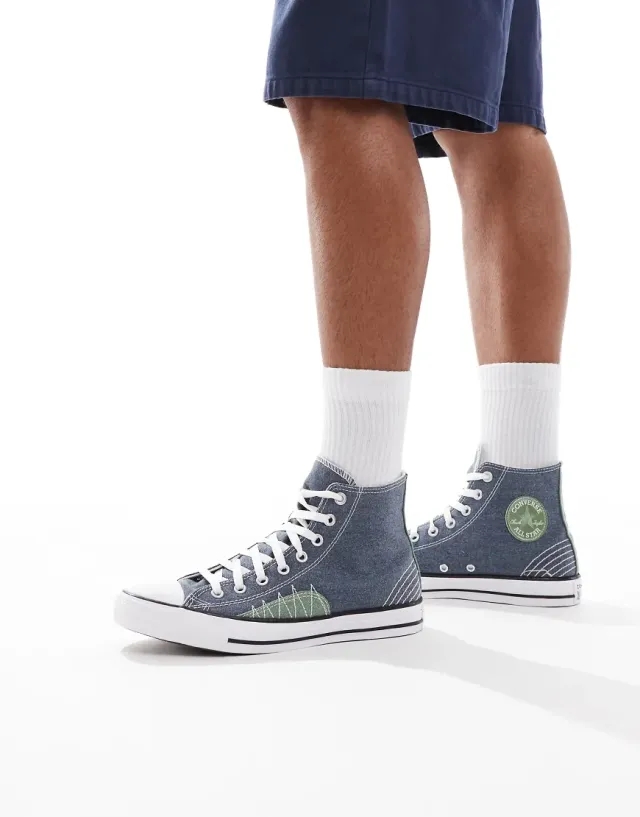 Converse Chuck Taylor All Star Hi Canvas Stitch Detail Trainers In Blue