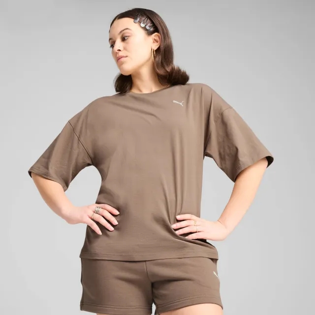 PUMA Wardrobe Ess Oversized T-Shirt Women, Totally Taupe