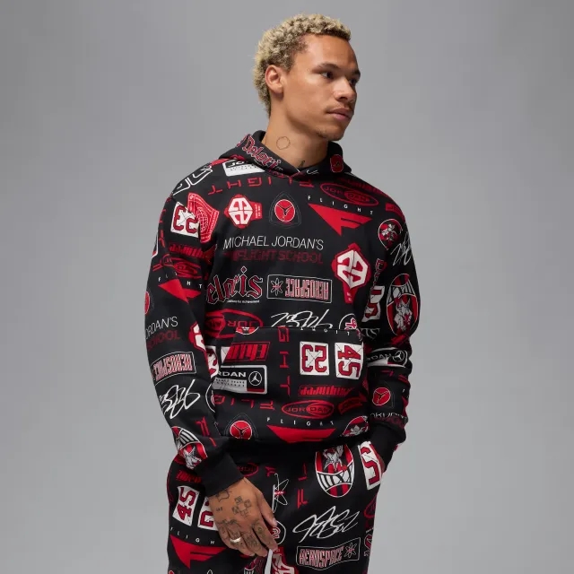 Nike Jordan Essentials Men's Printed Fleece Pullover Hoodie - Black - Cotton/Polyester