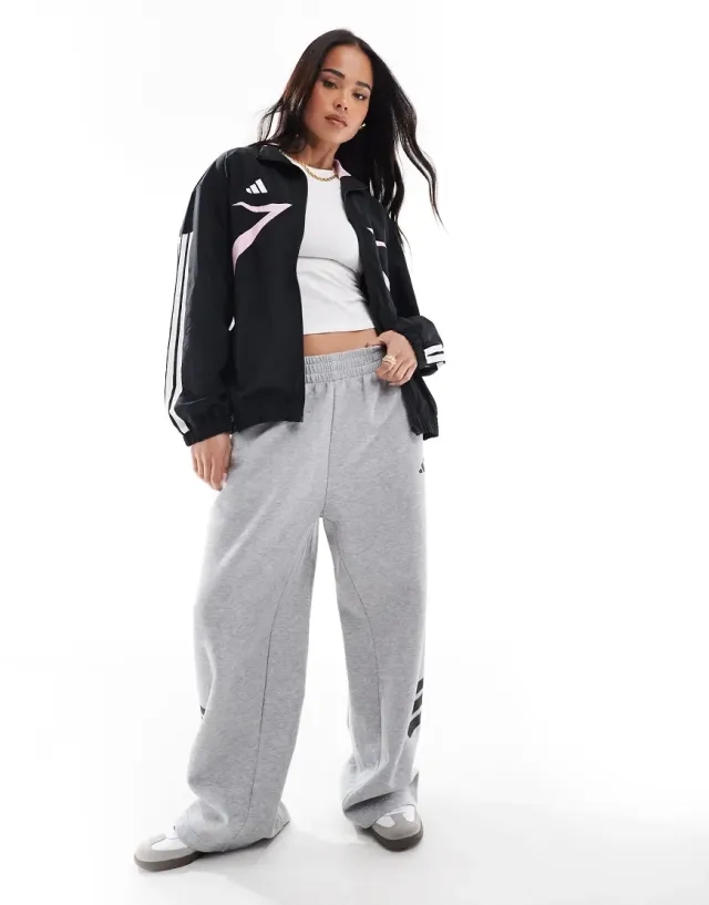 Adidas Future Icons 3-Stripes Open-Hem Pants In Medium Grey Heather