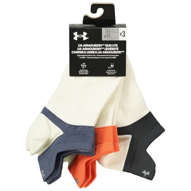 Unisex  Under Armour  ArmourDry® Run Lite 3-Pack No Show Tab Socks White Quartz / White Quartz / Reflective L