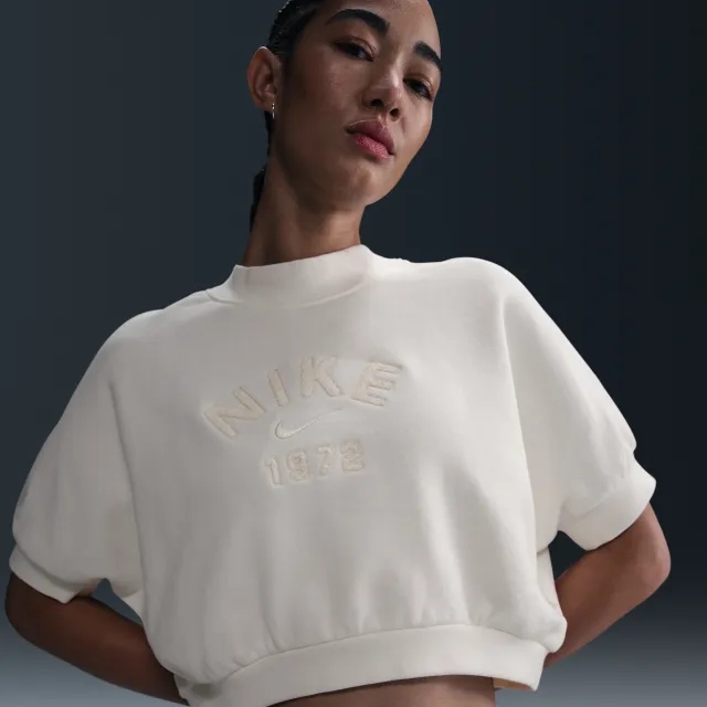 Nike Sportswear Collection Women's Crew-Neck Short-Sleeve Cropped French Terry Top - White - Cotton