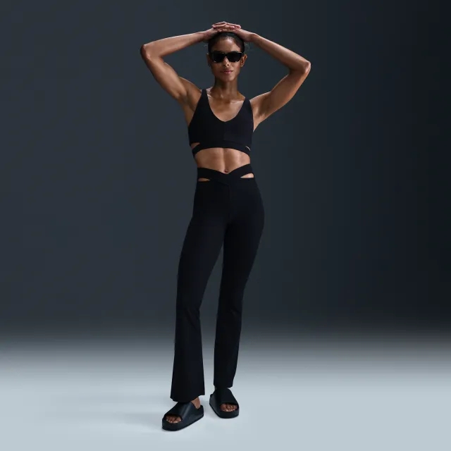 Nike Zenvy Training Dri-Fit Ribbed Cut Out High Waisted Flares In Black
