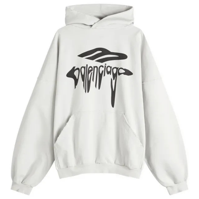 Balenciaga Men's Wavy Logo Large Fit Hoodie Dirty White/Black