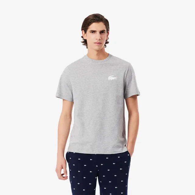 Lacoste Crocodile Print Cotton Loungewear T-Shirt - Grey Chine / White