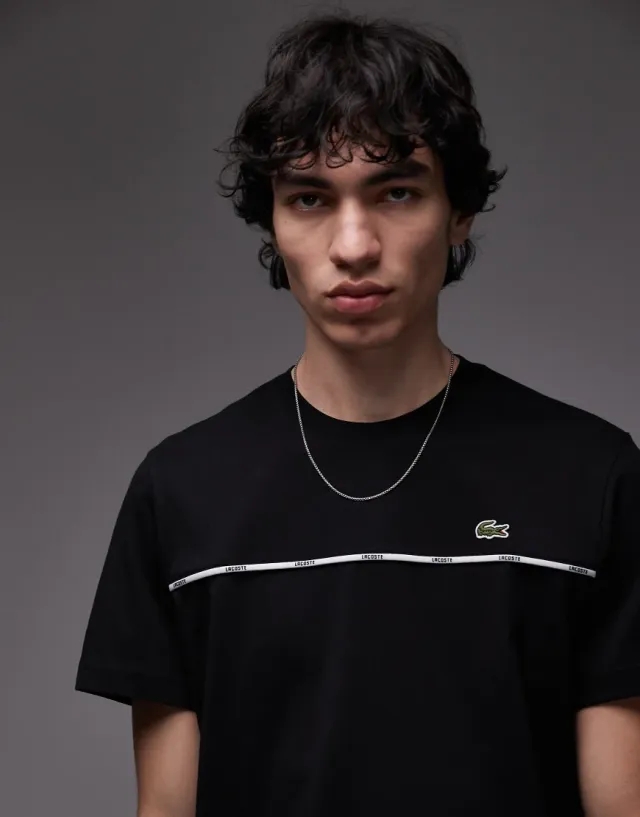 Lacoste T-Shirt In Black With Chest Logo Piping