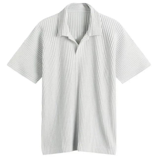 Homme Plissé Issey Miyake Men's Pleated Polo Shirt Grey