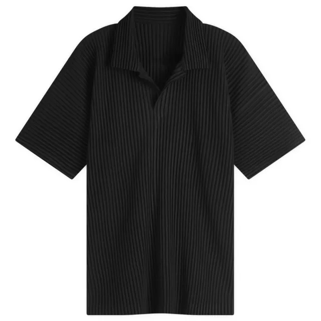 Homme Plissé Issey Miyake Men's Pleated Polo Shirt Black
