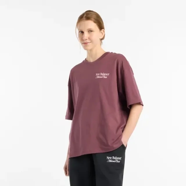 New Balance Women's Linear Graphic Oversized T-Shirt in Purple Cotton