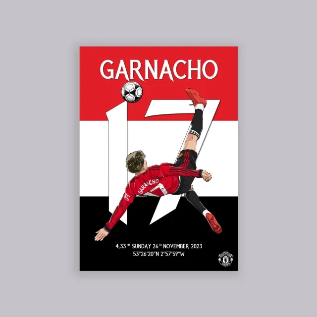 Wundur Ltd Manchester United Garnacho Overhead Iconic Moments A2 Poster Red