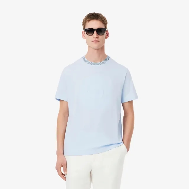 Lacoste Embroidered Cotton Jersey T-shirt - Light Blue