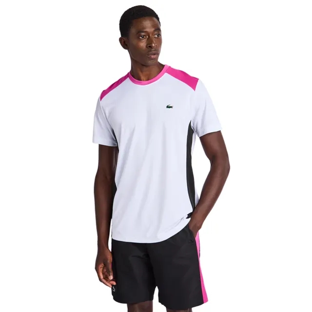 Lacoste XL Print Colour-Block Sport T-shirt - White / Black / Pink