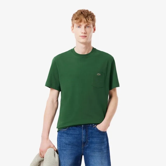 Lacoste Cotton T-shirt with Breast Pocket - Pine Green