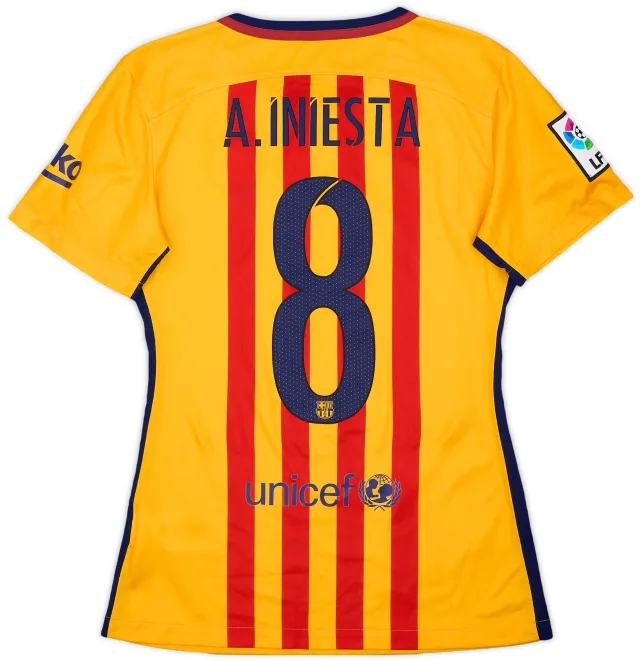 Nike 2015-16 Barcelona Away Shirt Iniesta #8 - 9/10 - (M.Boys)