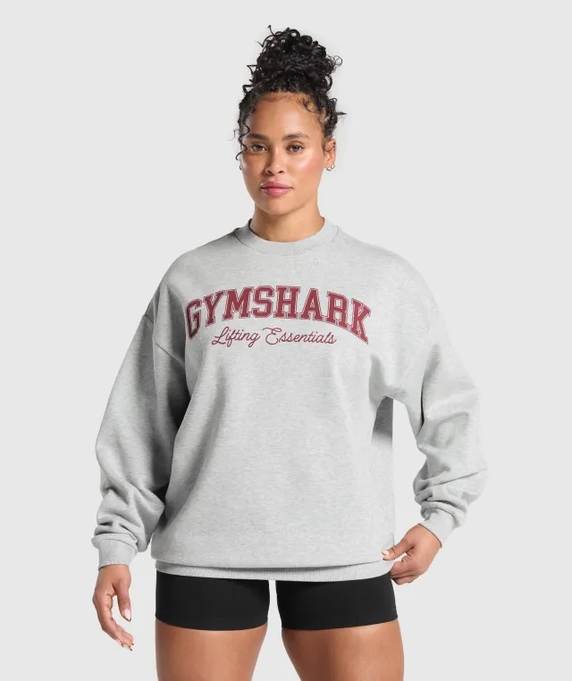 Gymshark Lifting Essentials Graphic Brushed Oversized Sweatshirt - Light Grey Core Marl