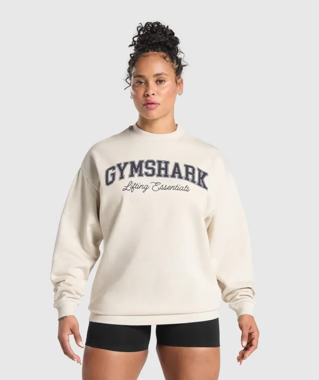 Gymshark Lifting Essentials Graphic Brushed Oversized Sweatshirt - Oat White