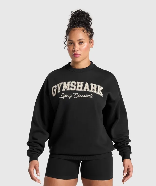 Gymshark Lifting Essentials Graphic Brushed Oversized Sweatshirt - Black