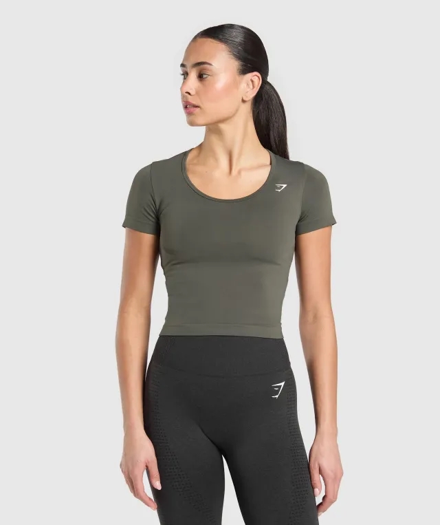Gymshark Everyday Seamless Tight Fit Crew Neck Tee - Strength Green