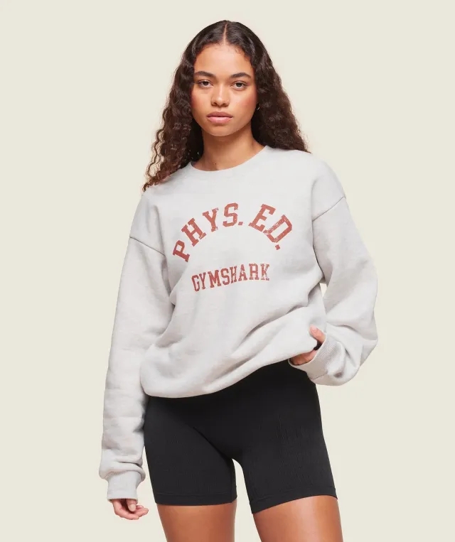 Gymshark Phys Ed Crew Neck Sweatshirt - Light Grey Core Marl