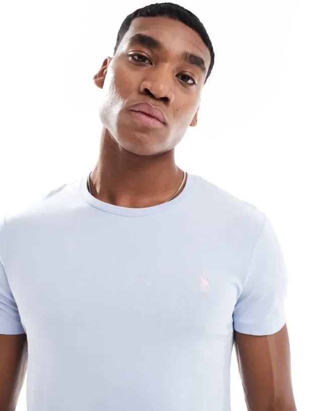 Polo Ralph Lauren Icon Logo T-Shirt Custom Fit In Light Blue