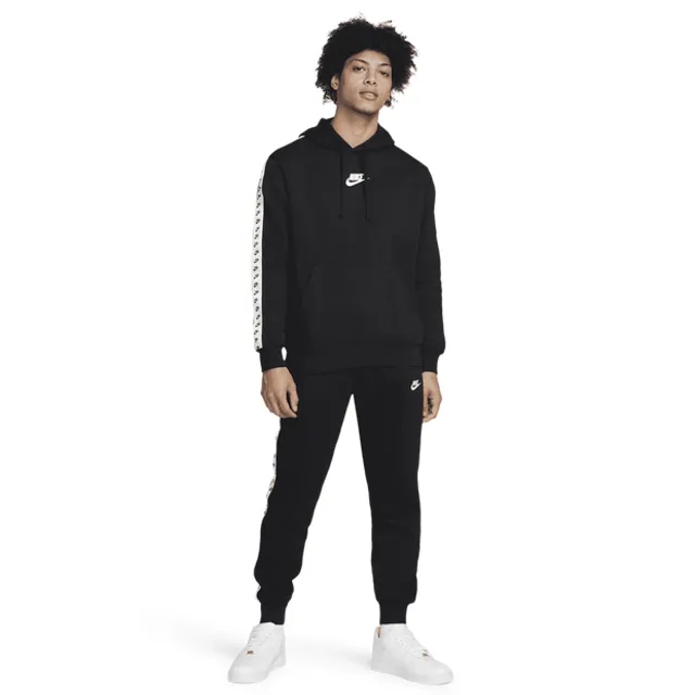 Nike Sportswear Sport Essential Mens Fleece Hooded Tracksuit Black/White Cotton