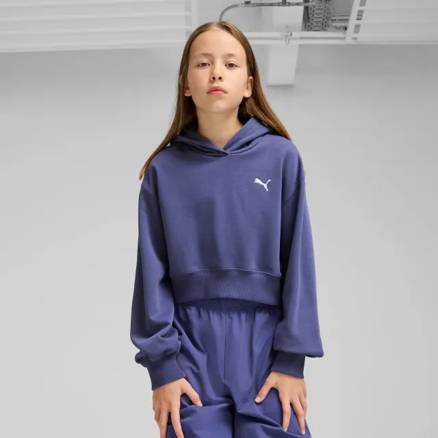 PUMA Wardrobe Ess Short Length Hoodie Youth, Blue Crystal
