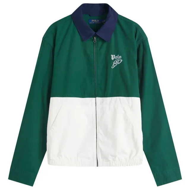 Polo Ralph Lauren Run Club Bayport P-Wing Logo Colourblock Poplin Harrington Jacket In Dark Green/Cream