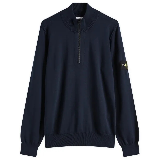 Stone Island Men's Organic Soft Cotton Half Zip Knit Navy Blue