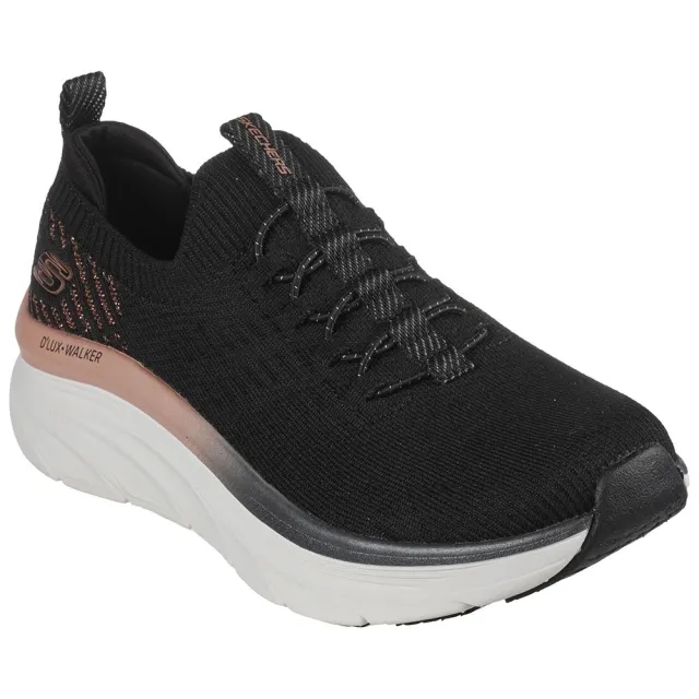 Skechers Women's Relaxed Fit: D'Lux Walker - Let it Glow Sneaker in Black/Rose Gold