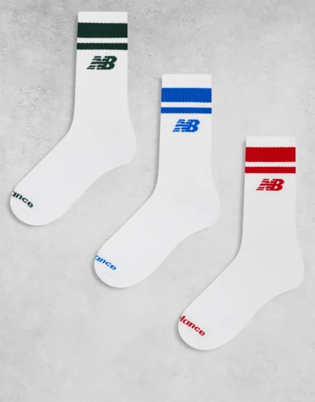 New Balance 3 Pack Mid Socks In Cream Stripe-White