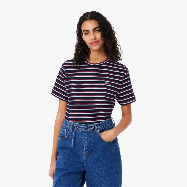 Lacoste Striped Cotton T-shirt - Navy Blue / Red / Light Blue