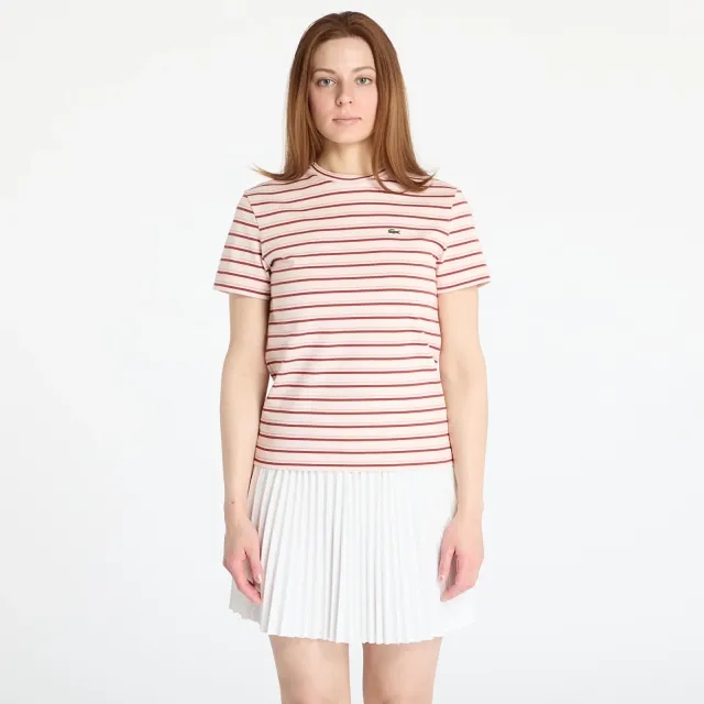 Lacoste Striped Cotton T-shirt - Light Pink / Beige / Brown