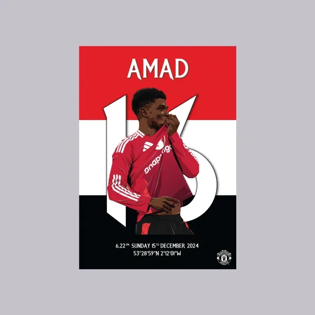 WUNDUR Manchester United Amad Derby Goal Iconic Moments A2 Poster Red