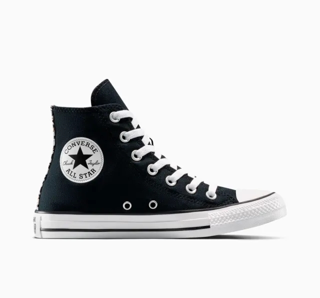 Converse Chuck Taylor All Star Hi Trainers In Black With Leopard Trim