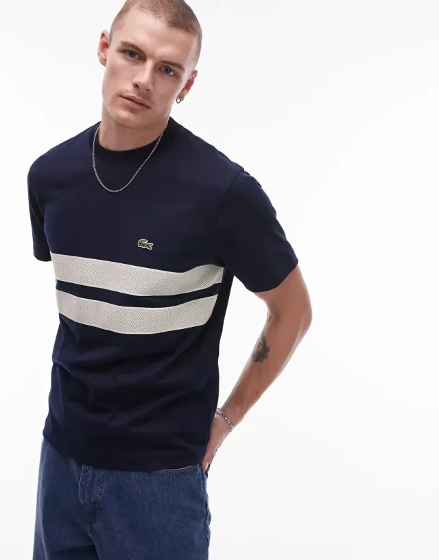Lacoste T-Shirt In Navy With White Panel Inserts