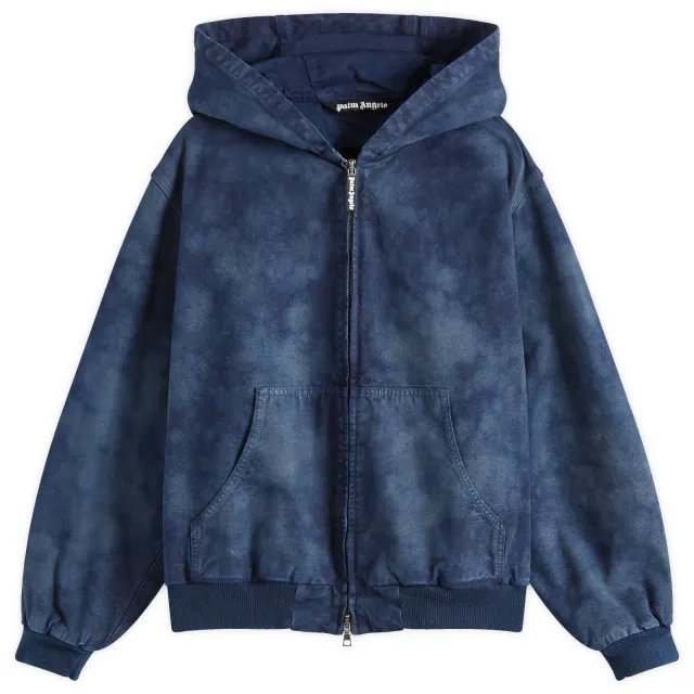Palm Angels Men's Curved Logo Indigo Bomber Jacket Indigo Blue