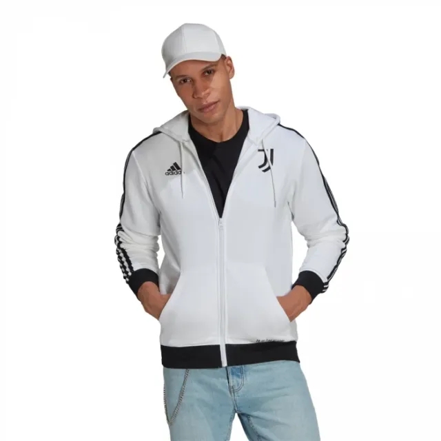 adidas - Juventus Felpa con Cappuccio 3-Stripes Full-Zip Bianca Ufficiale 2021-22