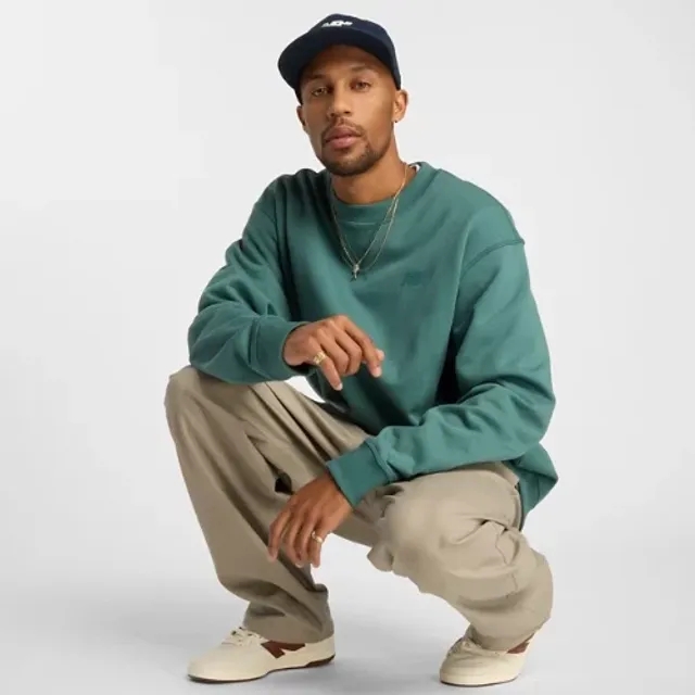 New Balance Men's Numeric French Terry Crew in Green Cotton