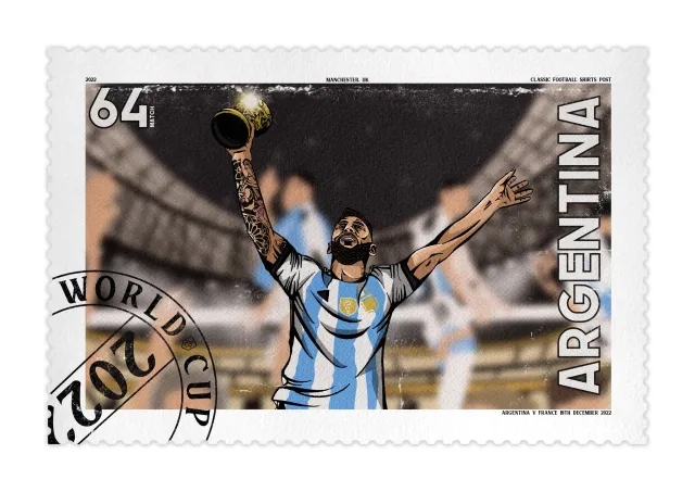 Classic Football Shirts Lionel Messi 2022 World Cup Stamp A3 Print/Poster