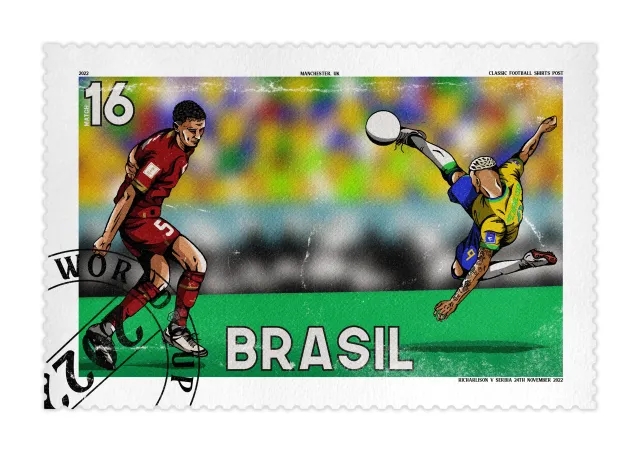 Classic Football Shirts Richarlison Bicycle Kick 2022 World Cup Stamp A3 Print/Poster