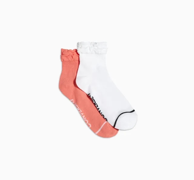 Converse 3-Pack Ruffled Quarter Socks - White