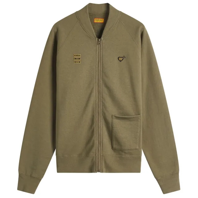 Human Made Men's Heart Zip Jersey Bomber Jacket Olive