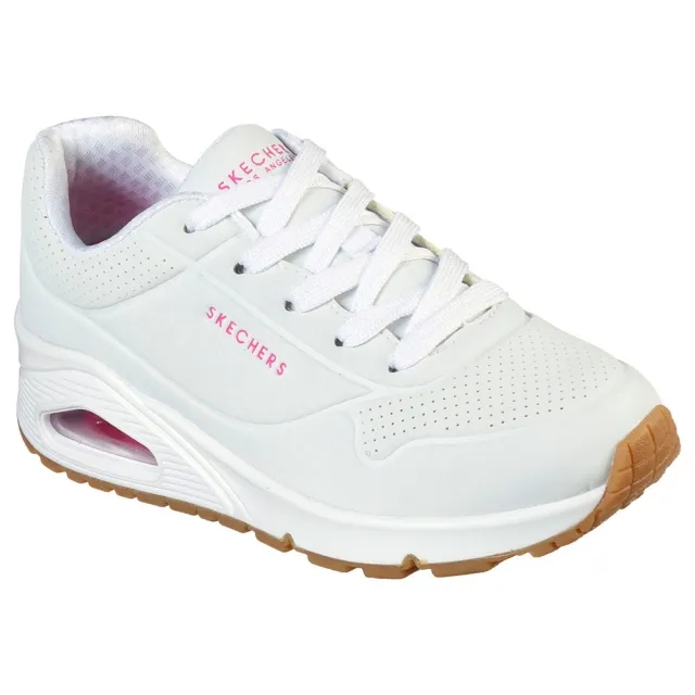 Skechers Girls Uno - Stand On Air Sneaker in White/Hot Pink