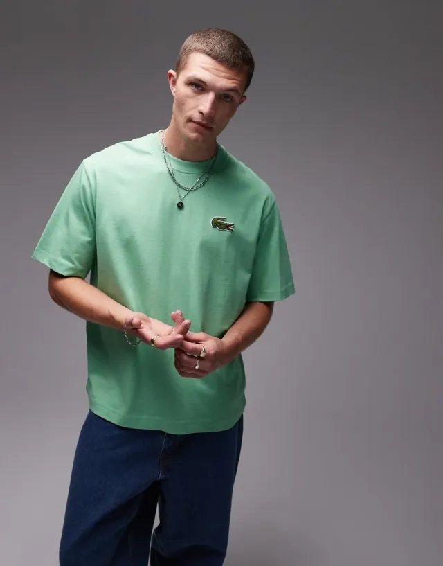 Lacoste Oversized T-Shirt In Green With Large Logo Embroidery