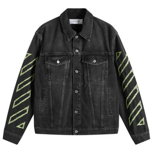 Off-White Men's Diagonal Outline Denim Jacket Vintage Black