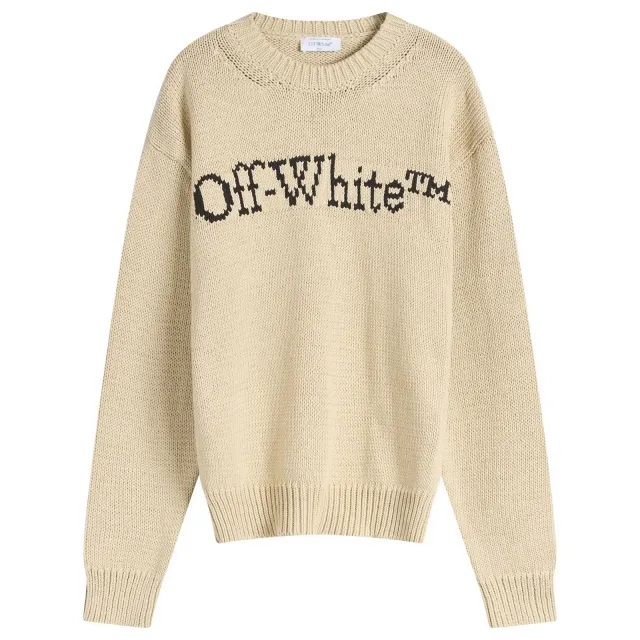Off-White Men's Big Bookish Chunky Crewneck Knit Crème Brulee