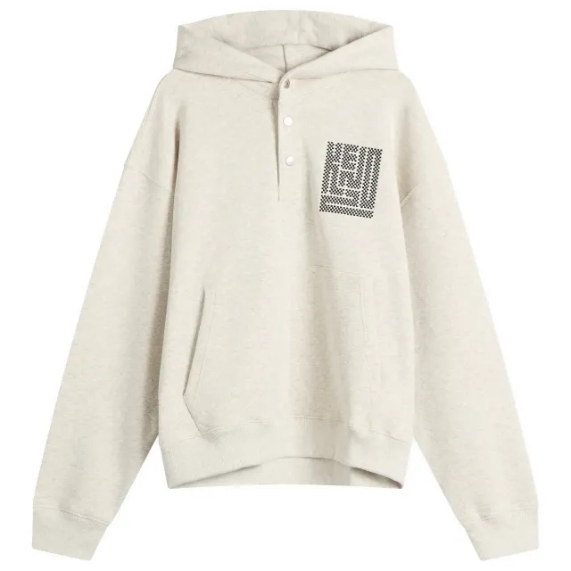 Kenzo Men's Gots Kamon Embroidered Buttoned Hoodie Pale Grey