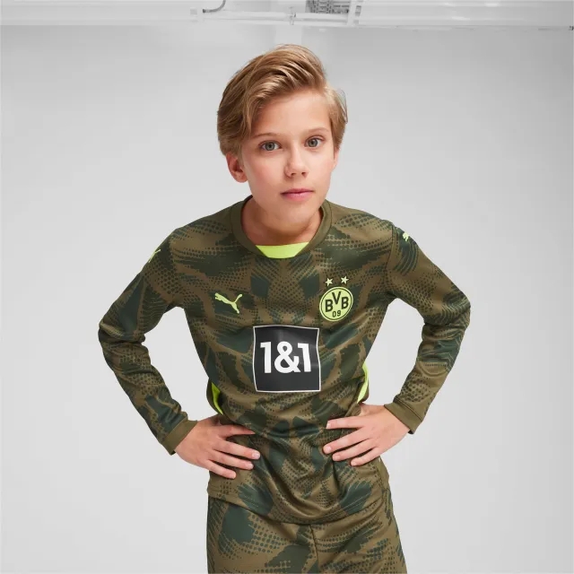 PUMA Borussia Dortmund 24/25 Goalkeeper Long Sleeve Jersey Youth Shirt, Olive Drab/Myrtle